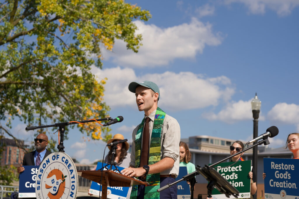 Avery speaks at a rally in Grand Rapids, Michigan.